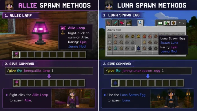 Jenny Mod Allie lamp item and Luna coastal spawn context — secondary character spawn methods