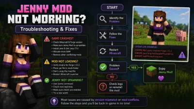 Jenny Mod troubleshooting flow — Forge mismatch errors, crash logs, and clean reinstall steps