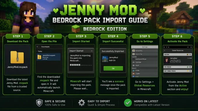 Importing Jenny Mod Bedrock behavior, resource, and skin packs in Minecraft